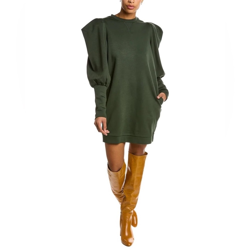 Elegant Green Dress with Puff Sleeves